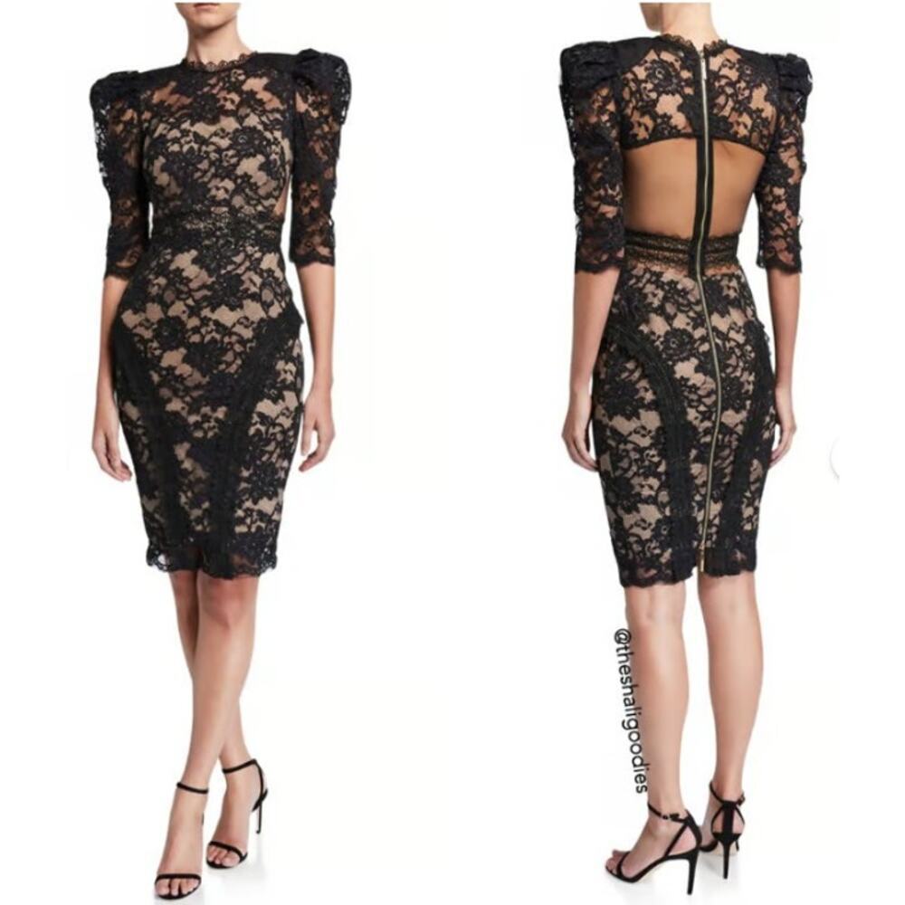 Bronx & Banco Madeleine Noir black lace embroidered midi dress NWOT Sz 6 - Picture 4 of 14